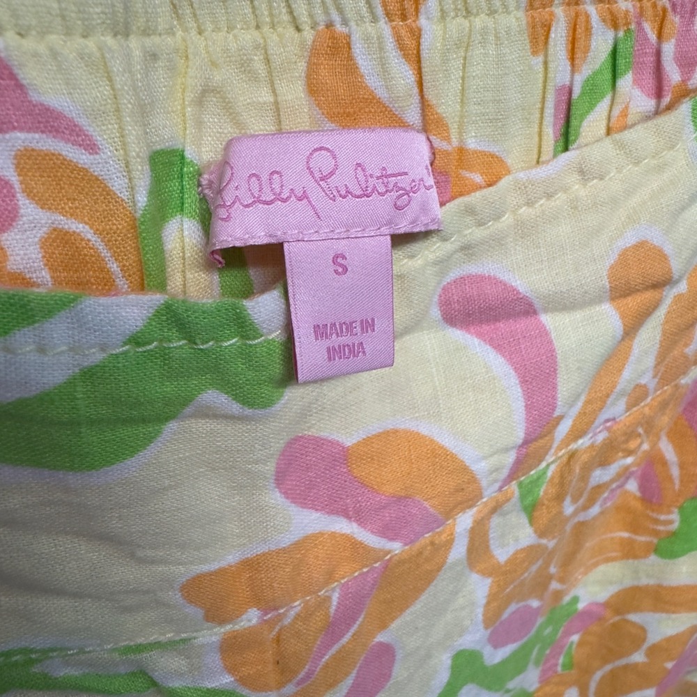 Lilly Pulitzer Gia Printed Linen Pants Yellow Floral Wide Leg Small NWT - Picture 3 of 10
